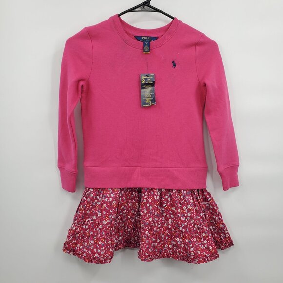 Polo Ralph Lauren Floral Woven Skirt Fleece Dress Kids Girls Size Small NWT FLAW